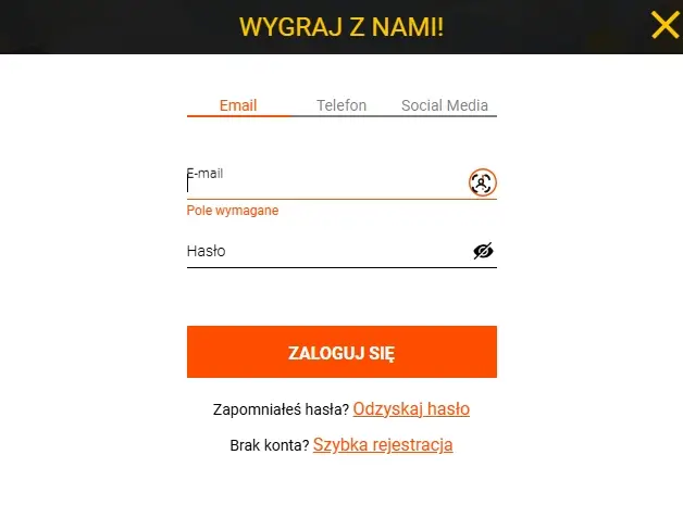 formularz logowania do Spinamba Casino