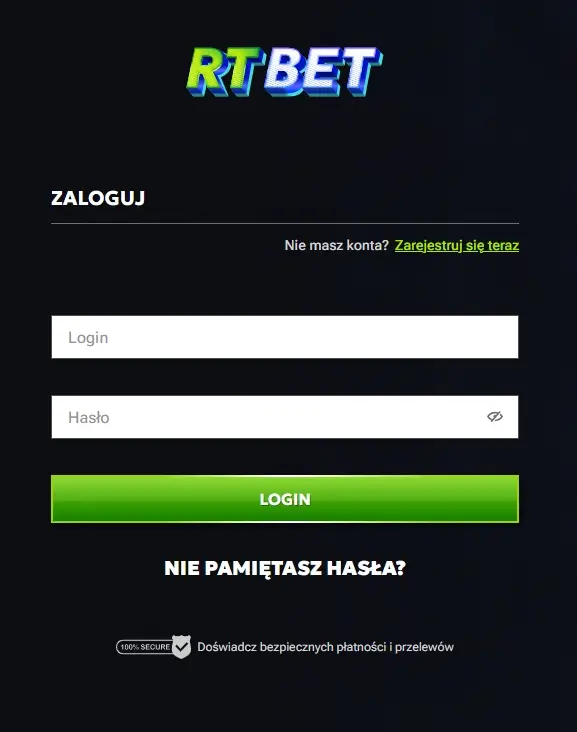 formularz logowania do RTbet Casino