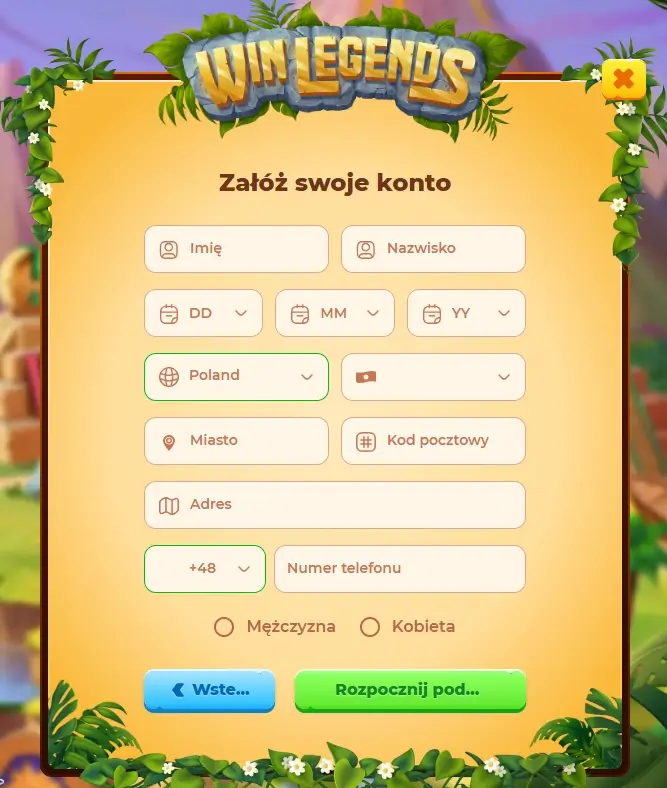formularz rejestracyjny WinLegends Casino trzeci krok